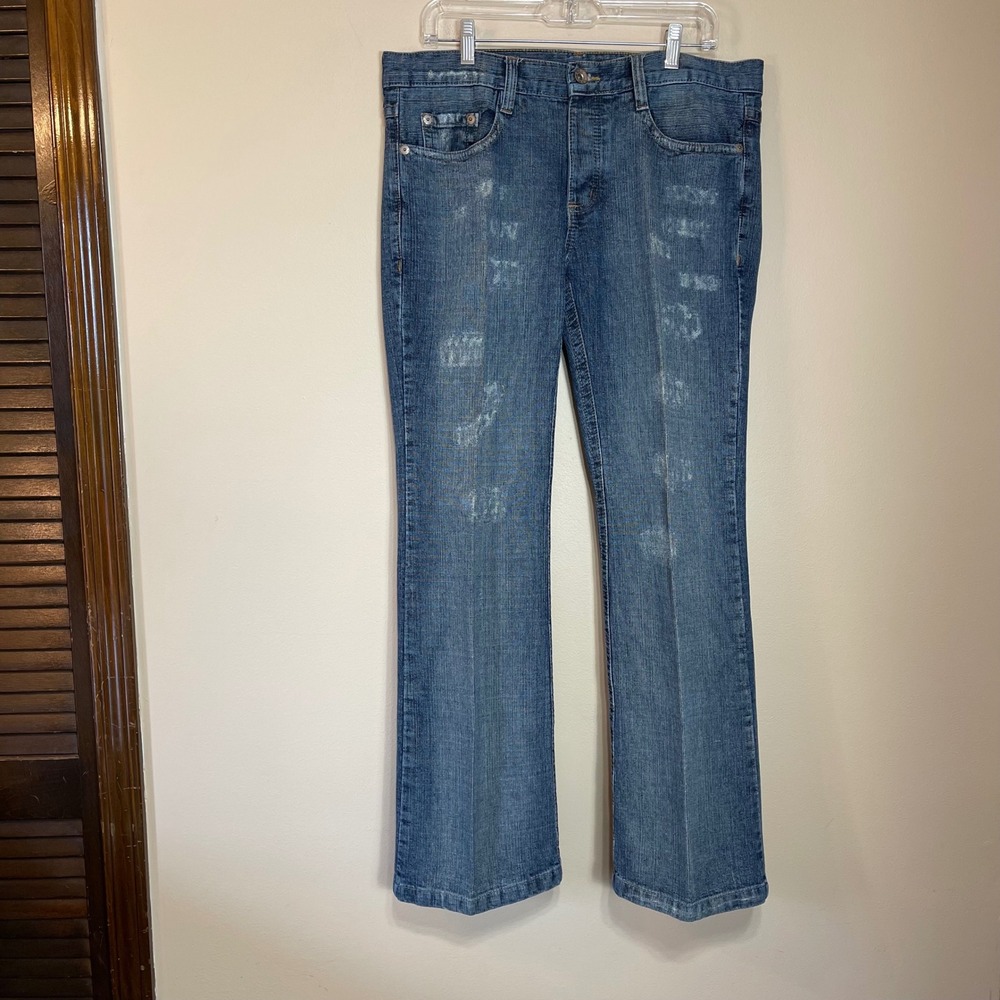 Etzo Denim Mens Blue Textured Distressed Embroidered Jeans Size 36